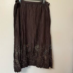 Chicos NWT Embroidered embellished silk chocolate Brown midi  Skirt